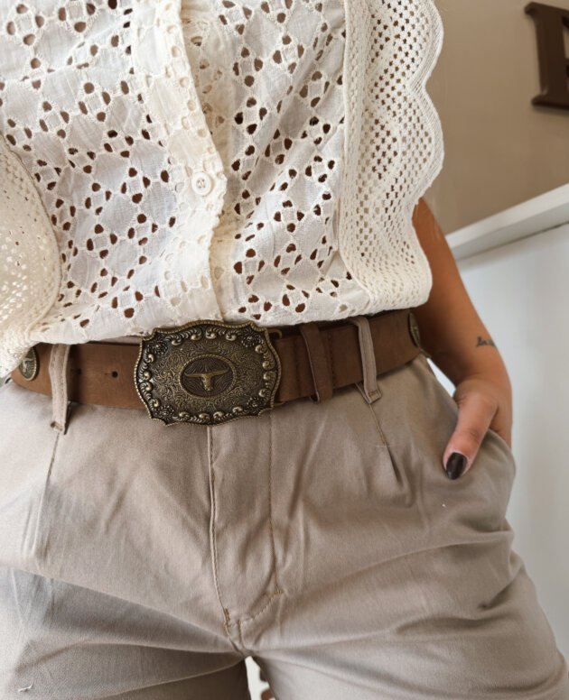 CINTO HEBILLA Y APLIQUES TORO CHOCOLATE