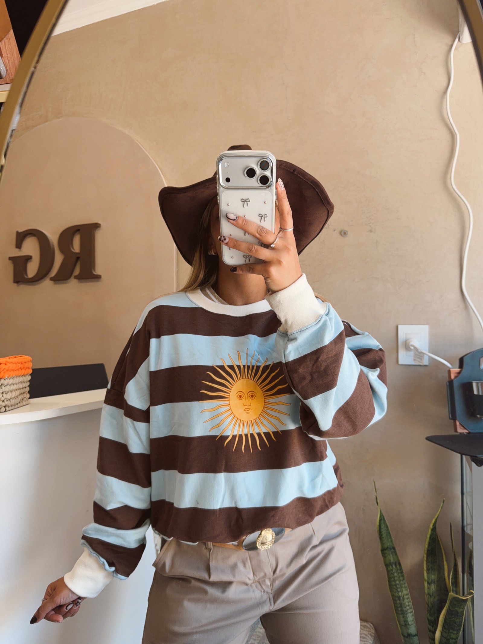 BUZO SOL RUSTICO MARRON-CELESTE