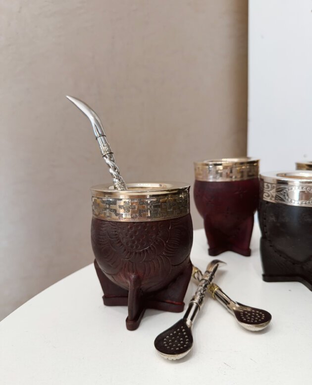 MATE IMPERIAL CALABAZA CUERO REPUJADO ALPACA BORDO