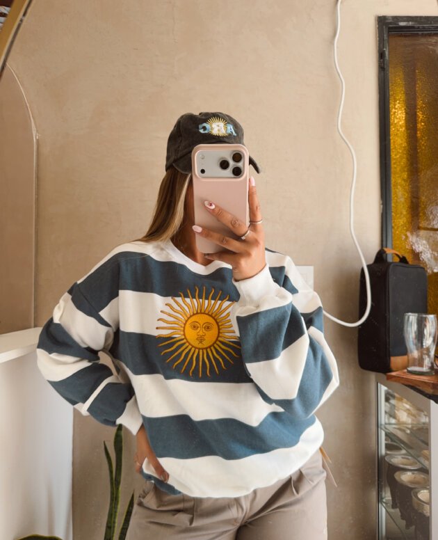 BUZO ALGODON RUSTICO BORDADO AZUL