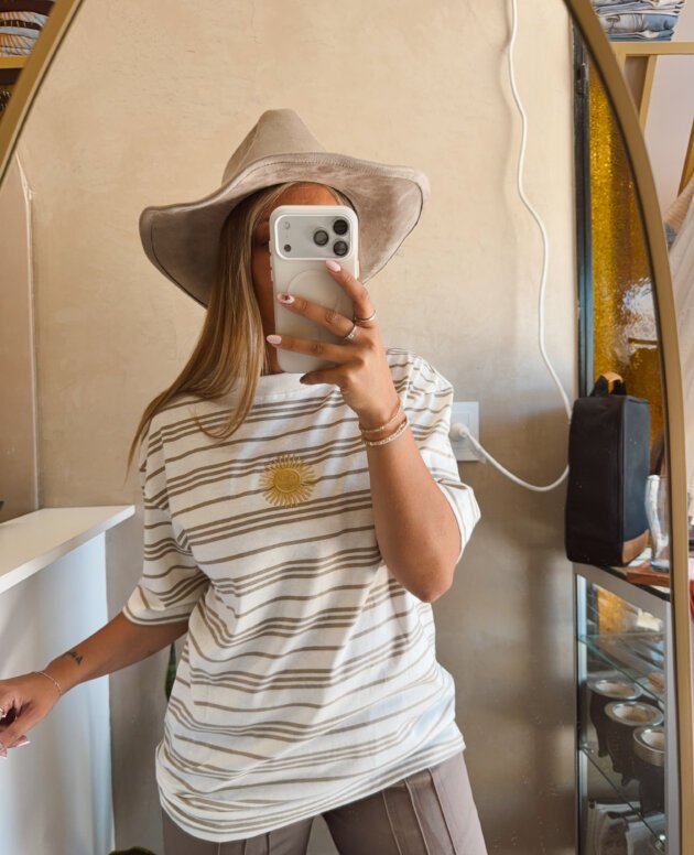 REMERON RAYADO BORDADO BEIGE