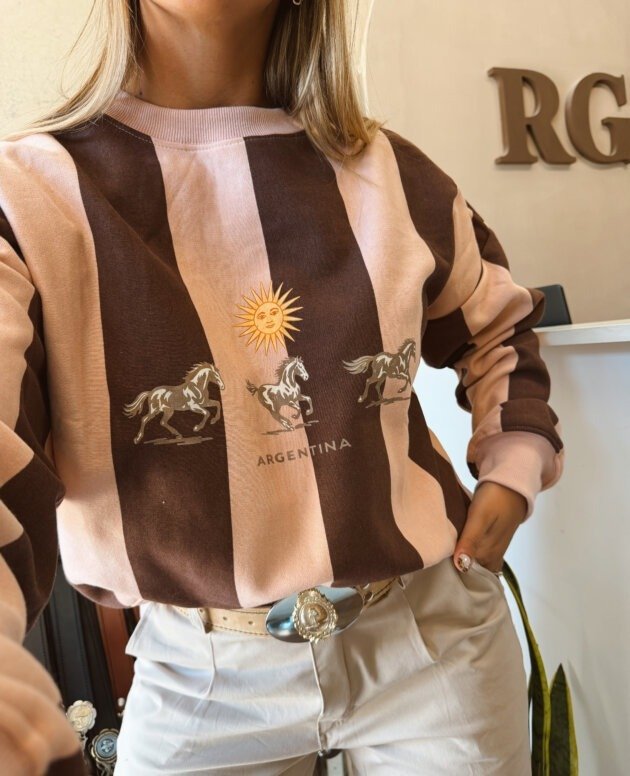 BUZO CABALLOS Y SOL MARRON Y ROSA